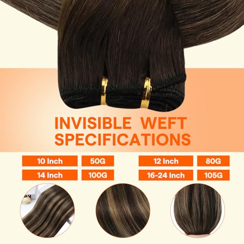 Image of Full Shine Sew In Hair Extensions Real Human Hair 20 Inch 105G Brown Ombre | Balayage Dark Brown To Light Brown Mix Dark Brown, Straight Hair Weft, Sew In Weft, Date Night Styling