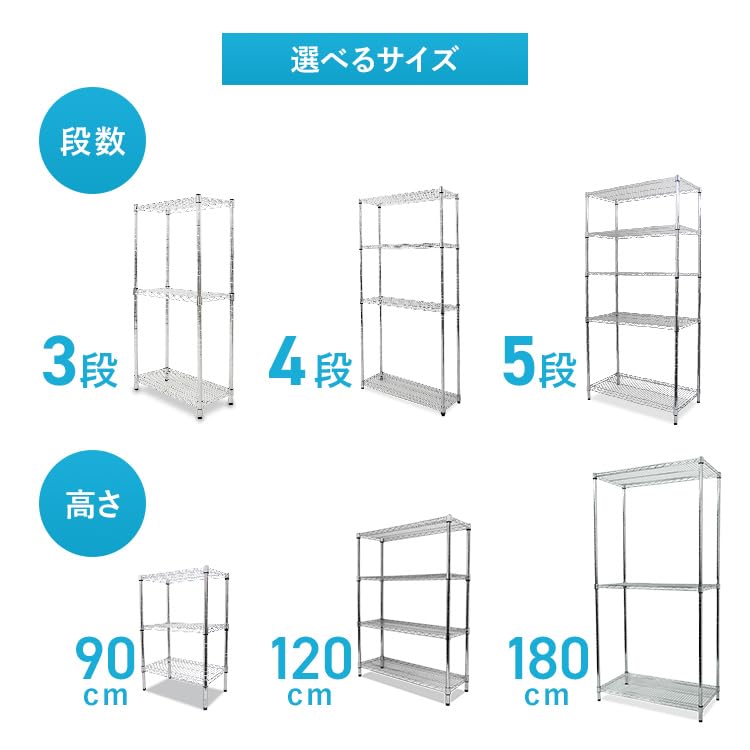 Amazon｜メタル スチール ラック 幅90cm × 奥行45cm × 高さ180cm × 5段