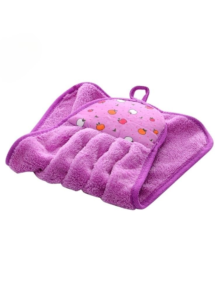 Coral Velvet Hand Towel Absorbent Dishcloth 30x38cm With Hanging(Purple)