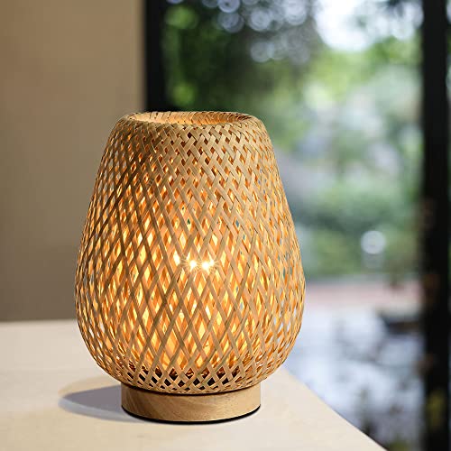 Bedside Table Lamp with Double Layer Bamboo Lampshade Wooden Base Bedroom Lamp Handmade Decorative Night Light for Wedding Party Indoor Bedroom Dining Room Outdoor Gift Garden Balcony - Image 6