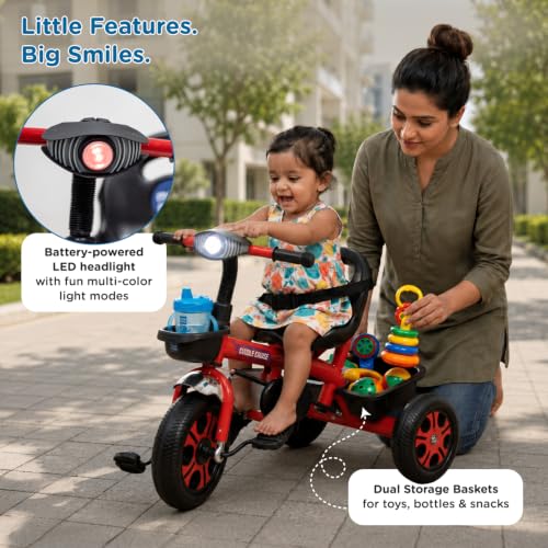 Image of Mee Mee Cuddle Cruise Baby Tricycle 1 to 5 Years, Upto 30kgs | Safety, Comfort, and Fun for Little Riders (Red)