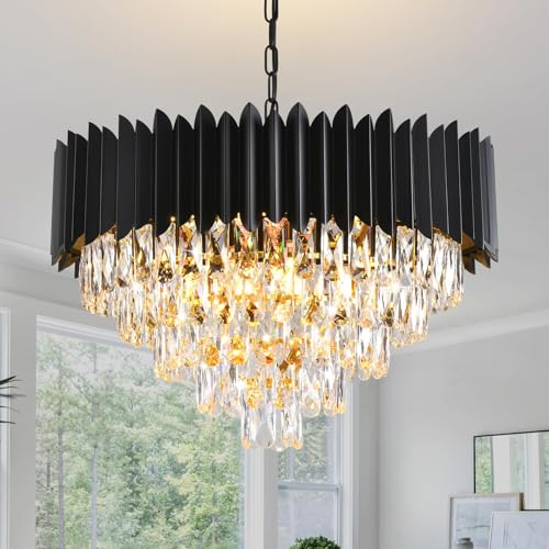 Lustre cristal noir pour îlot cuisinier et cuisine ouverte moderne