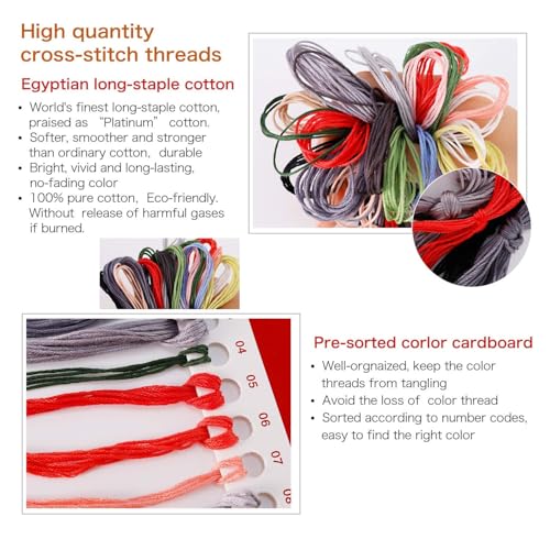 Image of CROSSDECOR Stamped Cross Stitch Kits Pre-Printed in Aida Cloth Cross-Stitching 14CT Embroidery Starter Kits DIY Cross Stitch Kits for Adults, Flower Motif 43x53cm