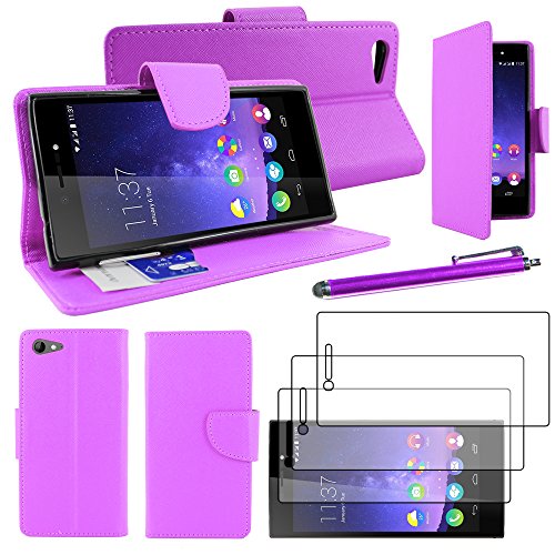 ebestStar - Coque Compatible avec Wiko Highway Star 4G Etui PU Cuir Housse Portefeuille Porte-Cartes Support Stand + Stylet + 3 Films d'écran, Violet [Appareil: 141 x...