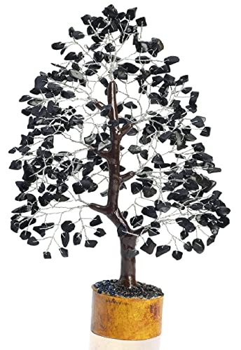 Crocon Black Tourmaline Gemstone Money Tree Feng Shui Bonsai Reiki Crystal Healing Chakra Balancing Decoration Ornament Figurine Spiritual Enhancement Good Luck Prosperity Gift Decor Size 10-12