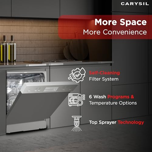 Image of Carysil Semi Built-in Dishwasher DW-02, A++ Energy Class, 12 Place Setting, 6 Wash Programs, Touch Control, Water Consumption 11Ltr /cycle, 49 dBA Low Noise, Detergent Automation, Stainless Steel