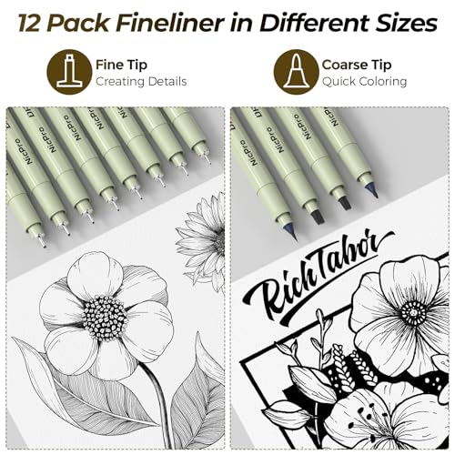 Nicpro 58PCS Art Drawing Supplies Kit in Leather Case, MP1000 Black Metal Mechanical Pencil Set with Drafting Pencil 0.5, 0.7, 0.9 & 2mm, 12 Micron Pen, Sketch Book, 30 Tube Lead Refills for Sketching - Image 3