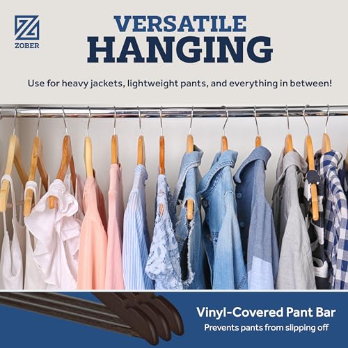 image for ZOBER Wooden Hangers - 20 Pack, Heavy Duty, Non Slip Wood Hangers for 