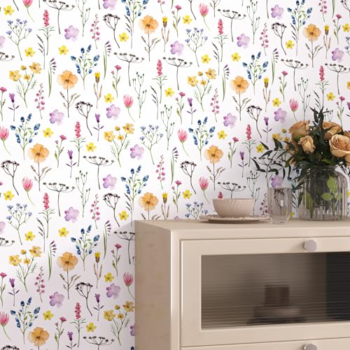 Papel tapiz de flores silvestres autoadhesivo floral extraíble para paredes y armarios 3