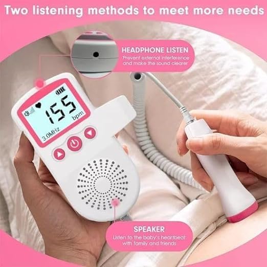 Image of Fetal Doppler with Speaker, Companion with 50-230M Measuring Hz, LCD Display, and Pocket Size Convenience in Pink (with Gel)