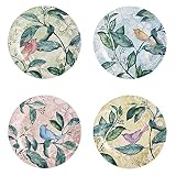 Bico Greenary Happy Birds Ceramic Salad Plates, 8.75 inch, Set of 4, for Salad, Appetizer, Microwave