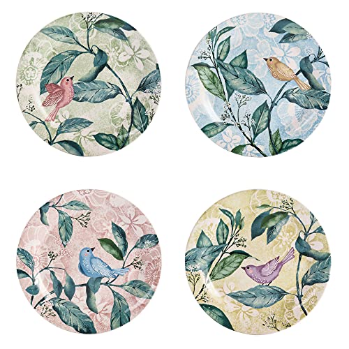 Bico Greenary Happy Birds Ceramic Salad Plates, 8.75 Inch, Set Of 4, For Salad, Appetizer, Microwave & Dishwasher Safe #TOP3