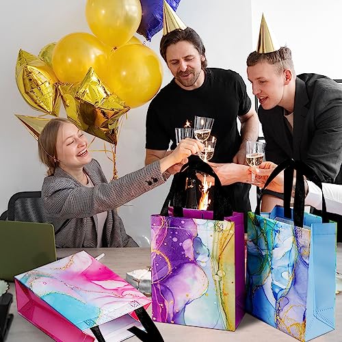 JOYELL 18 Stück Wiederverwendbare Geschenktüten mit Griffen, 26x20x10cm Geschenktaschen bunte Marmor Geschenktüte mit Seidenpapier für Ostern Geburtstag Hochzeit Party Einkaufen