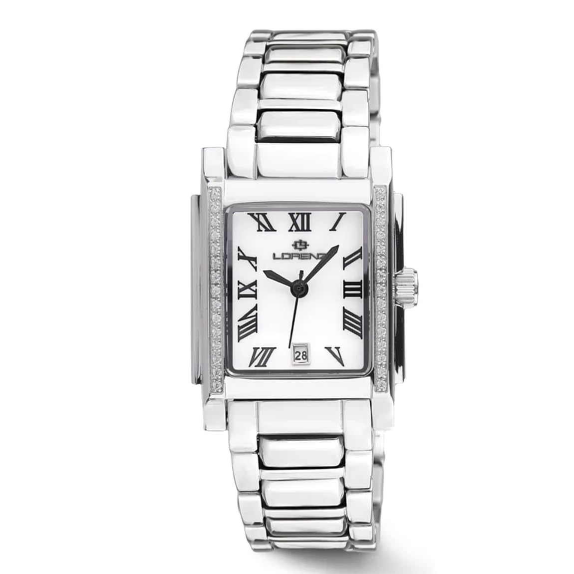Lorenz Diva Square 030256FF - Orologio Classico da donna al quarzo - Orologio con cassa rettangolare e cinturino in acciaio - Quadrante con numeri romani e Lunetta con diamanti
