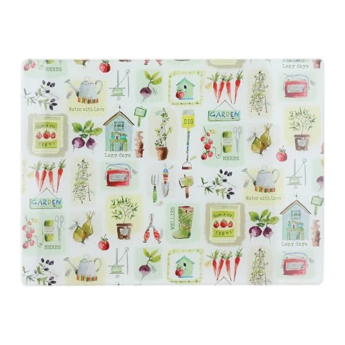 Creative Tops Herb Garden Glass Work Surface Protector, planche à découper multifonctionnelle en verre trempé, planche de service au motif d'herbes aromatiques, 40 x 30 cm