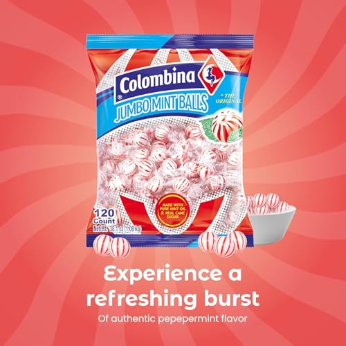 Colombina Jumbo Peppermint Balls, Individually Wrapped Red & White Hard Candy Delights, 1 Pack (120 Count)