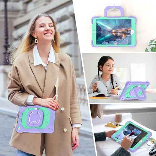 Image of Auizotl Case for iPad 9th /8th /7th Generation 10.2 Inch iPad Case 9th Generation with Screen Protector /Rotate Stand /Pen Holder, Heavy Duty Shockproof i Pad 9th /8th /7th Cases,Purple Green