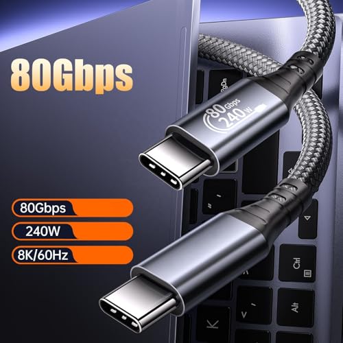 Image of 80Gbps USB 4 Cable V2 for Thunderbolt 4 Cable 1ft, PD 3.1 240W Fast Charging USB C Data Transfer Cable, Dual 8K /6K Video Monitor Compatible for Thunderbolt 5, MacBook Pro /Air,SSD,Dell XPS HP Laptop