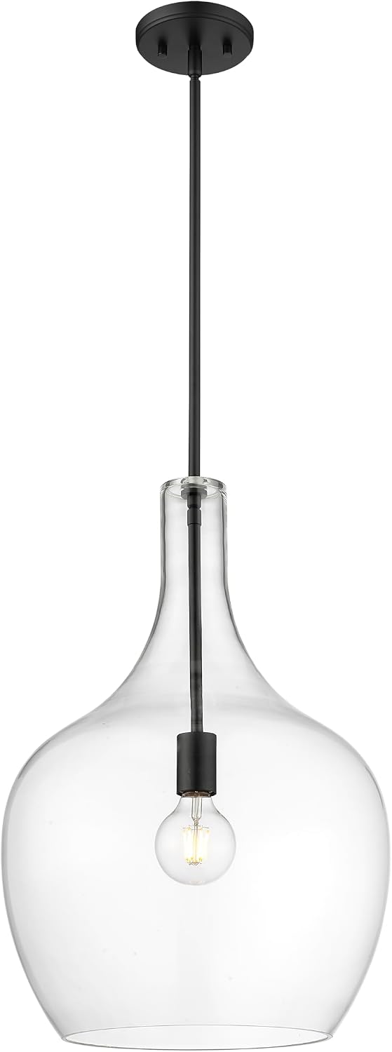 ML Lighting | Lamara Collection | 28501-MB | Indoor 1 Light Metal Pendant in Matte Black with Clear Glass Shade | Kitchens, Dining Rooms, Living Rooms, Entryways, Hallways