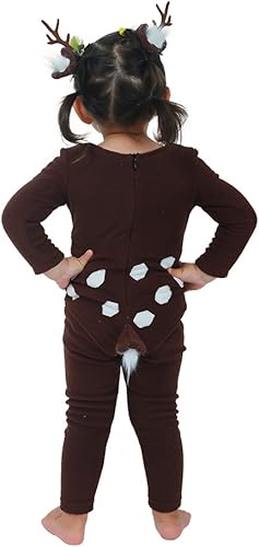 Miniatura 4 de Cosplay.fm Disfraz de cosplay de ciervo para niños con cola de cuernos para Halloween (marrón)