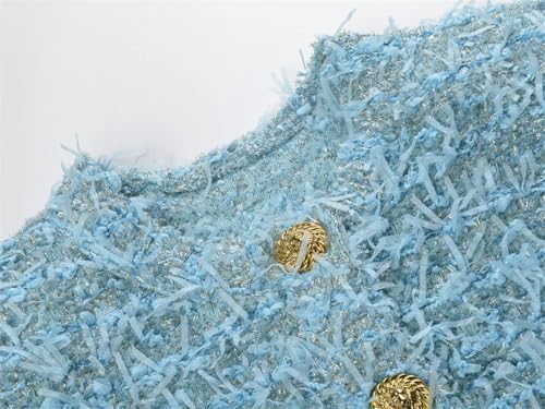 French Style Tweed Jacket for Women Elegant Short Blazer with Metal Buckle Long Sleeve Slim Cardigan Office Fashion Top3