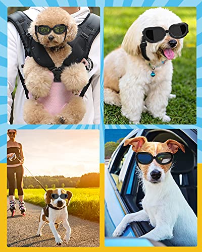 Lewondr Sonnenbrille für Hunde UV Schutzbrille, Hunde Winddichte & Antibeschlagbrille & Wasserdichter Hundebrille mit Einstellbar Gummiband für Kleine Hunde - Schwarz