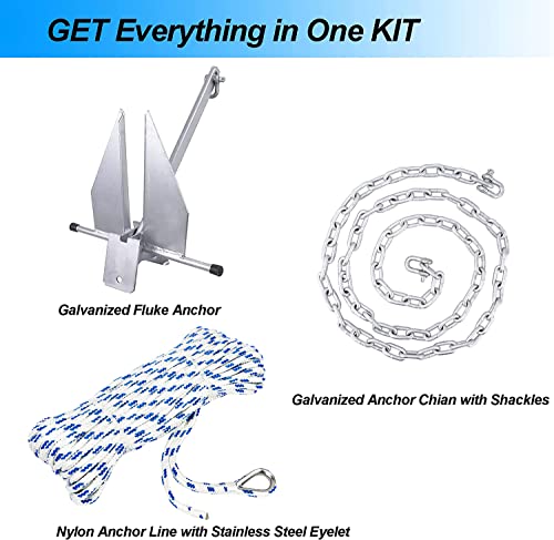 Young Marine Portable Galvanized Fluke Style Anchor Kit Includes Galvanized Fluke Anchor, Rope, Shackles, Chain 8LB 10LB (10 LB) by Young Marine - Image 3