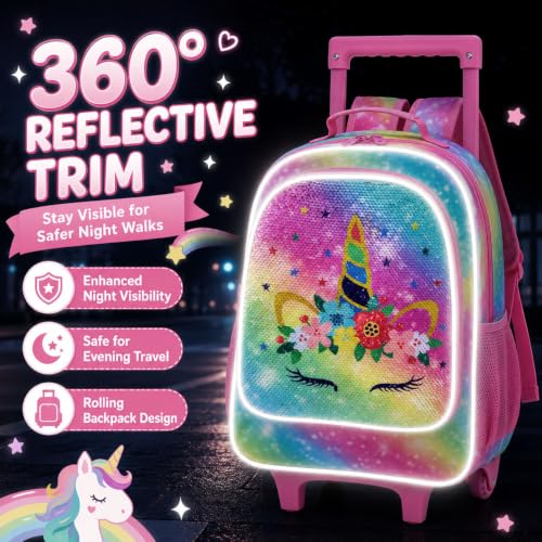 Image of Rolling Backpack for Girls and Boys,Kids Unicorn Dinosaur Bookbag with Roller Wheels, Suitcase School Bag Set, 18'' Jmd Rolling Pink, One Size