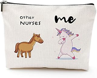 Blue Leaves Unicorn Nurse-Nurse Gifts For Women,Fun Nurse Gifts,Fun Nurse Gag Gifts,Makeup Bag, Make Up Pouch,Nurse Birthday Gifts,Nurse Graduation Gifts for Her