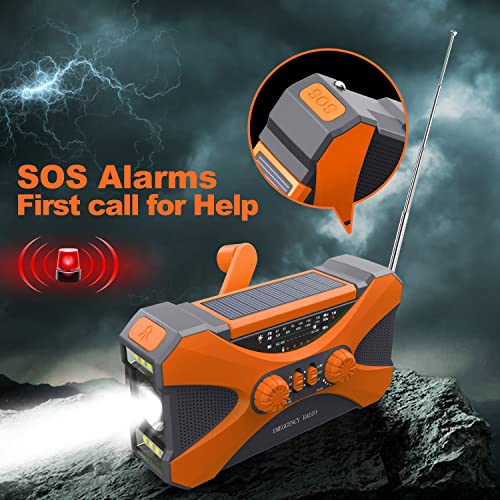 【10000Mah】 Emergency Radio Hand Crank Solar, Noaa Weather Radio Multiple Power Sources,Flashlight, Reading Lamp,Cell Phone Charger, Sos Alarm, Portable Am/Fm/Wb Radio With Headphone Jack (Orange) #TOP2