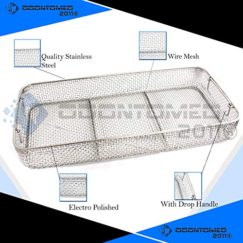 Odontomed2011 Sterilizing Trays Micro Instruments Tray With Drop Handle 21" X 10" X 3" Wire Mesh Trays Perforated Baskets Stainless Steel Dn-322 #TOP1