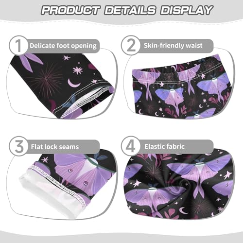 Purple Moths Moon Stars Girls Leggings Soft Stretch Workout Yoga Dance Pants for Kids Casual Tights3