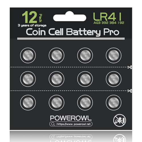 POWEROWL 12-Pack LR41 AG3 392 192 SR41SW L736 LR736 1.5V Alkaline Button Cell Batteries Long-Lasting Power for Small Electronics