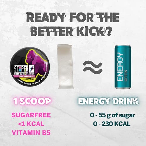 SCOOPER Energy 1x Cool Grapefruit Xtra Strong | 80 MG Koffein pro Pouch | 12 Pouches pro Dose | Zuckerfrei & Vegan | Energy Drink Alternative