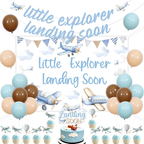 Kreatwow Vintage Airplane Baby Shower Decorations Little Explorer Landing Soon