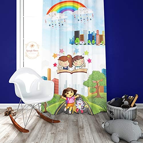 Image of Polyester 3D Digital Printed Beautiful Kids Cartoon Room Curtains (Design- Kids Study, 4x7 Ft-Door-1 Piece)