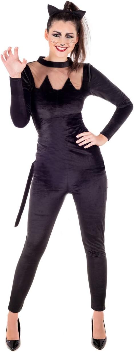 fun shack Womens Black Cat Costume Adults Superhero Animal Catsuit Fancy Dress