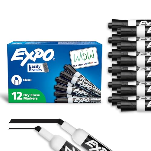 EXPO Low Odor Dry Erase Markers Black Chisel Tip for Versatile Li...