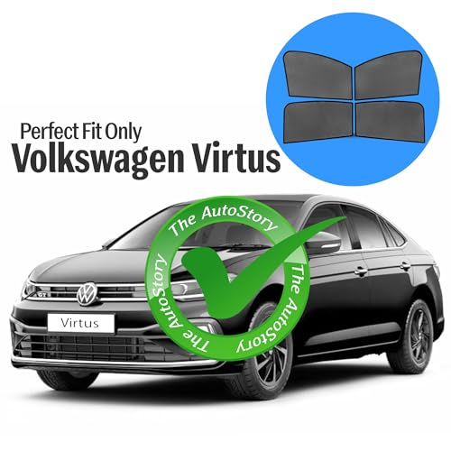 Image of AutoStory Custom Fit Black Mesh Car Sunshade for Virtus | UV & Heat Protection Car Window Curtains | Privacy Car Sun Shade | Breathable Vehicle Specific Side Window Shades