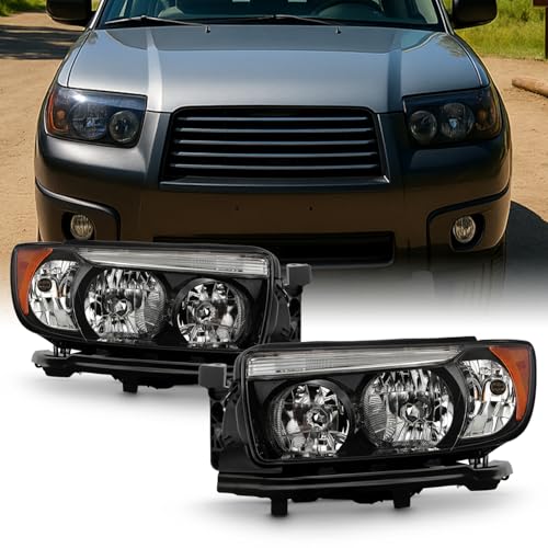 AKKON - Fits 2006-2008 Subaru Forester [Halogen Type] Black Headlights Pair Driver Left + Passenger Right Replacement