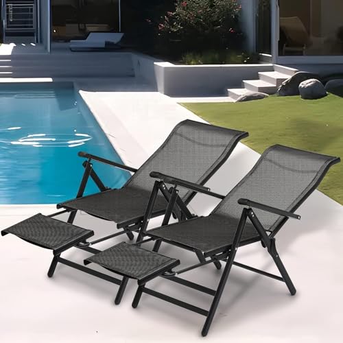 Image of AZOD Folding Camp Chair with Footrest Mesh, Portable Lounge Chair, for Camping Fishing and Other Outdoor Activities (Grey)