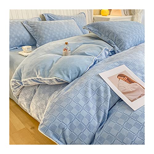 Juego de Funda nórdica de Terciopelo de Leche Tallada, Ropa de Cama de 4 Piezas de Terciopelo de Doble Cara de Invierno, Juego de Cama de Franela Gruesa con Funda de edredón de Coral
