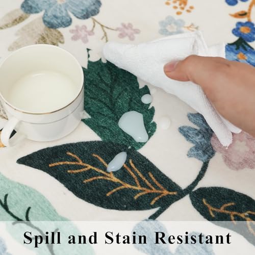 Washable Hallway 2'6x12 Runner Rug: Floral Scalloped Rug for Kitchen Entryway Farmhouse Soft Carpet for Bathroom Bedroom Thin Laudry Living Room Floor Mat with Non Slip Backing(2'6''x12',Cream)