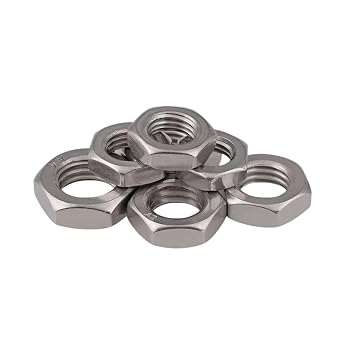20pcs M8 x 1.25mm Pitch Thin Hex Jam Nuts,304 Stainless Steel A2 Self Locking Insert Flat Hex Half Lock Nuts,Silver Fine Thread Hex Locknuts