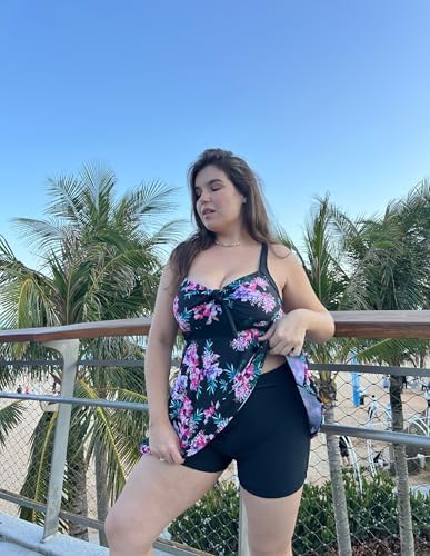 Hanna Nikole Women Plus Size Tankini Swimsuit, Two Piece Bathing Suits with Shorts, 2026 Flowy Swimwear Pink Purple Flowers 22W - 2