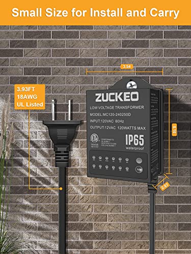 Zuckeo 120W Low Voltage Transformer Outdoor Landscape Lighting Transformers With Timer & Lights Sensor, 120V To 12V Waterproof Power Supply For Led Landscape Lights Spotlight Pathway Light Etl Listed #TOP6