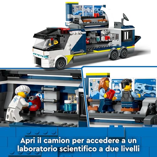 City Camion Laboratorio Mobile della Polizia, Giocattolo per Bambini e Bambine da 7 Anni in su con Veicolo Quad Bike da Costruire e Minifigure di 2 Agenti, 1 Scienziato e 2 Criminali 60418 - Lego - Immagine 5
