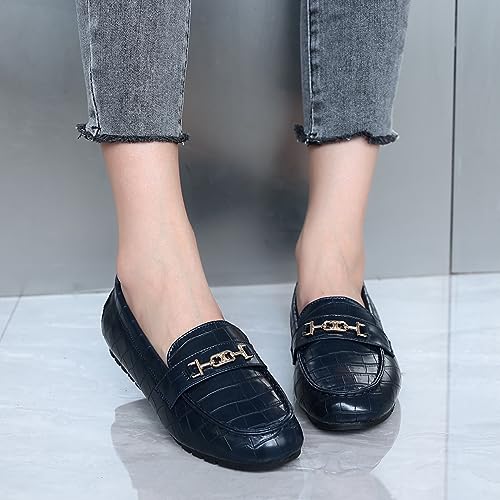 Image of Women's Loafer Casual On Flat Shoes Classy and Comfortable Slip On Flat Shoes (Stone Blue 6W)