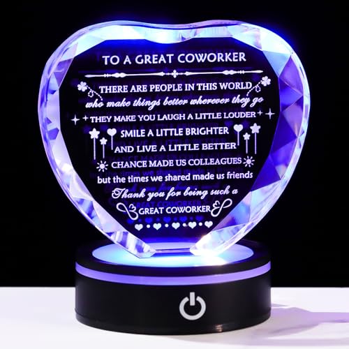 YWHL Coworker Gifts for Women Men with Colorful Light Base, Appreciation Farewell Going Away Goodbye Leaving Gifts for Coworkers Women, Christmas Birthday Gift for Female Coworker Office Desk Decor