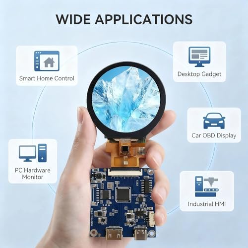 Image of TekGroAml 2.1 Inch Round Touch LCD Display with 480x480 HDMI Board | 300 nits IPS Capacitive Touchscreen, for PC Touch Panel, SBC Dashboard, Windows Compatible